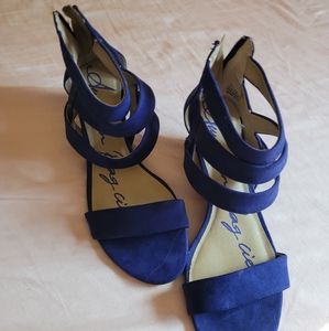 Blue wedge strappy sandals